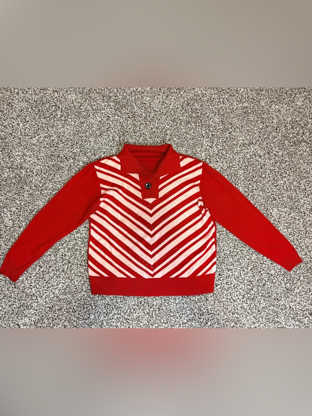 Christmas Women’s Red and Cream Knit Sweater with Rhinestones, Long Sleeve, M